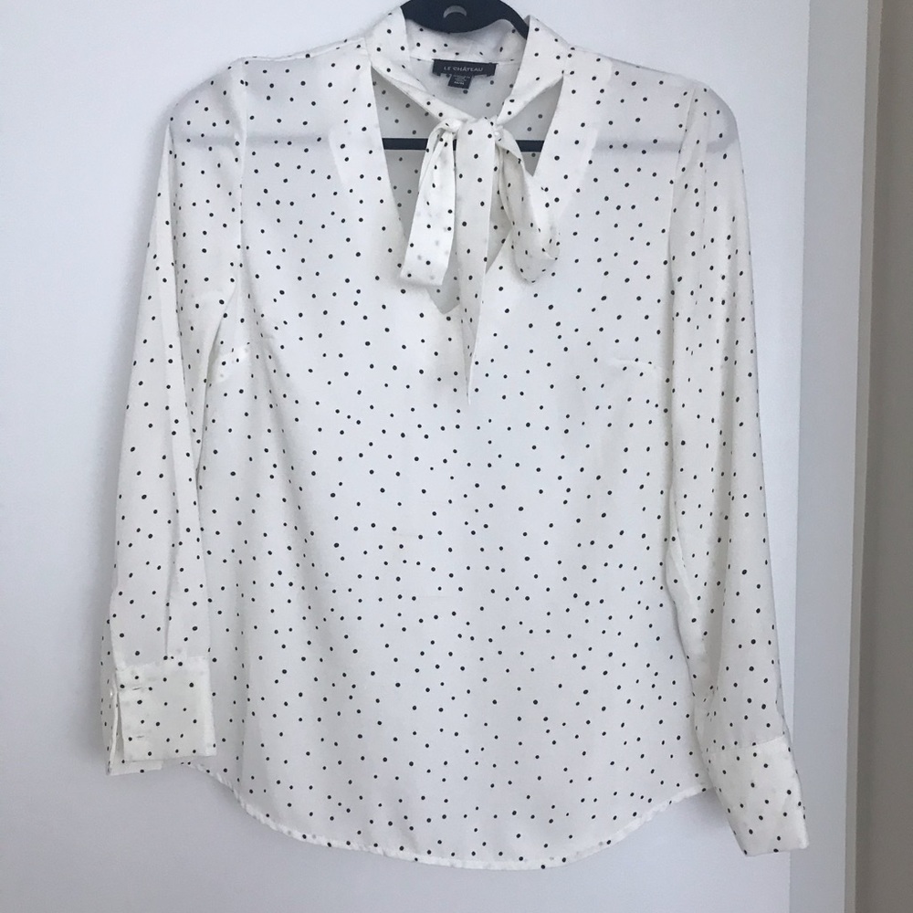 Le Chateau White Polka Dot Blouse